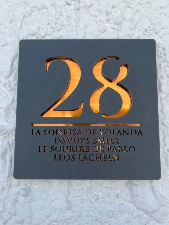 House number 28 plaque